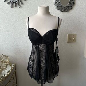 Frederick's of Hollywood Black Sheer Lace babydoll Sz M